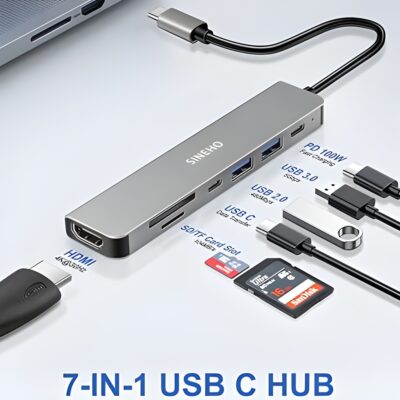 Adaptador Hub USB Tipo C 7 en 1 – HDMI 4K - SD - MicroSD - USB 3.0 y Power Delivery 100W
