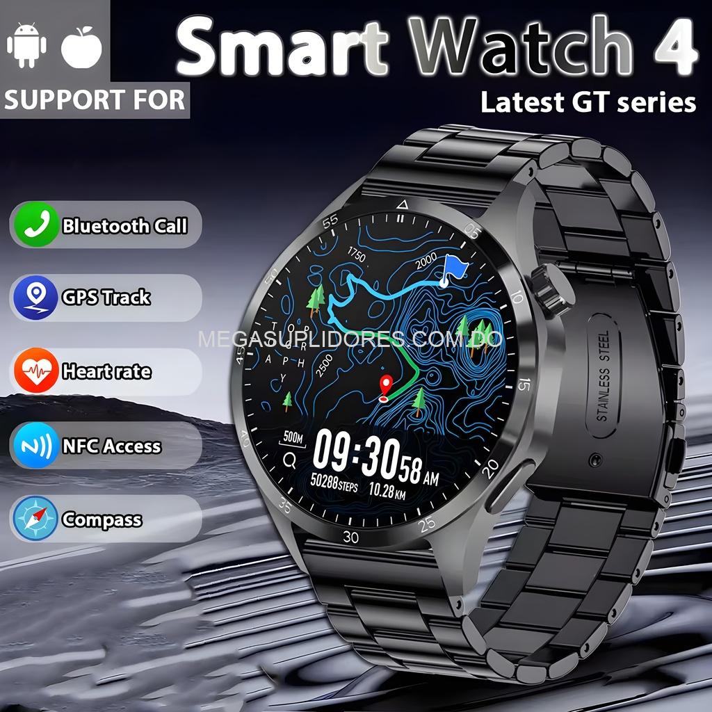 Reloj Inteligente GTS4 Pantalla HD – 100 Carátulas Correas Intercambiables – Llamadas y Mensajes