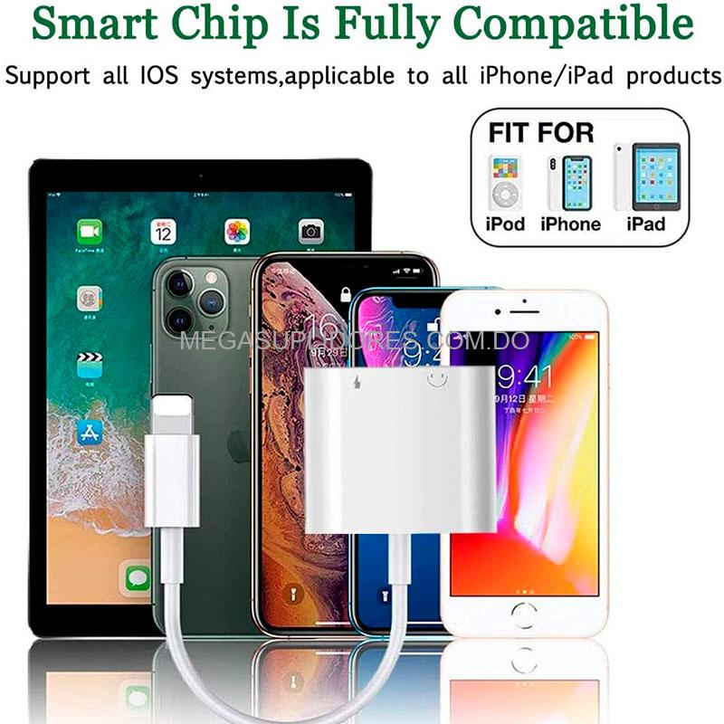 Adaptador de Sonido 2 En 1 Para IPhone 12, 11, XS MAX, XR, XS, X, 8 Plus, 8, 7 Plus, 7 para Cargar y Escuchar Música a la Vez