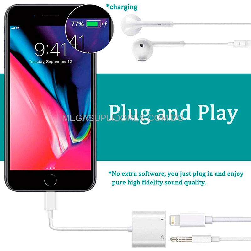 Adaptador de Sonido 2 En 1 Para IPhone 12, 11, XS MAX, XR, XS, X, 8 Plus, 8, 7 Plus, 7 para Cargar y Escuchar Música a la Vez