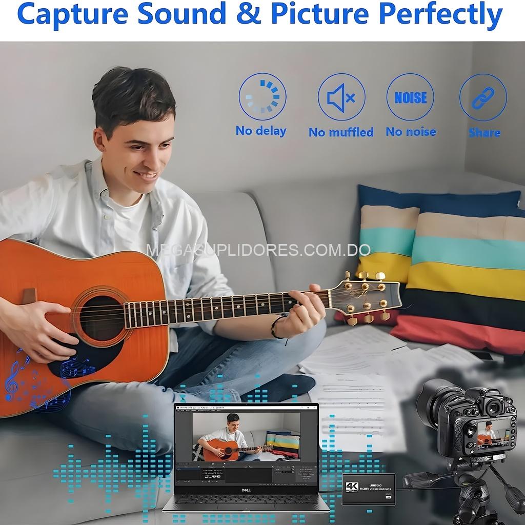 Capturadora de Video 4K USB 3.0 – Streaming y Grabación - Micrófono Integrado – Plug & Play