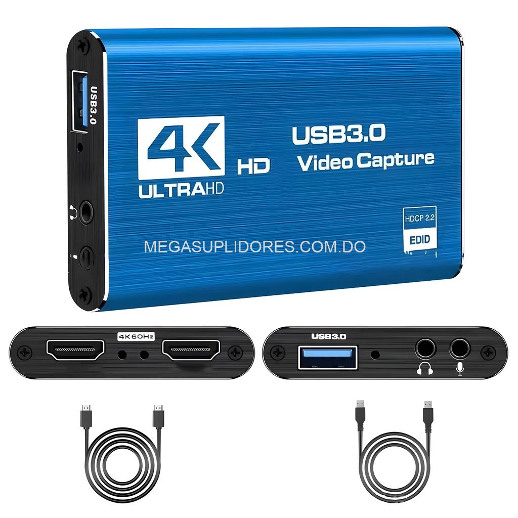 Capturadora de Video 4K USB 3.0 – Streaming y Grabación - Micrófono Integrado – Plug & Play