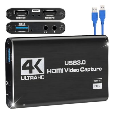 Capturadora de Video 4K USB 3.0 – Streaming y Grabación - Micrófono Integrado – Plug & Play