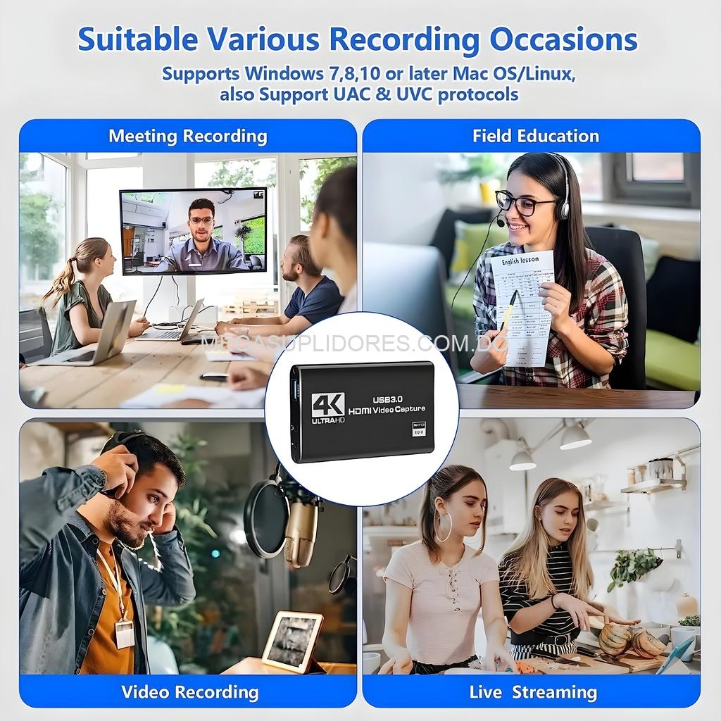 Capturadora de Video 4K USB 3.0 – Streaming y Grabación - Micrófono Integrado – Plug & Play