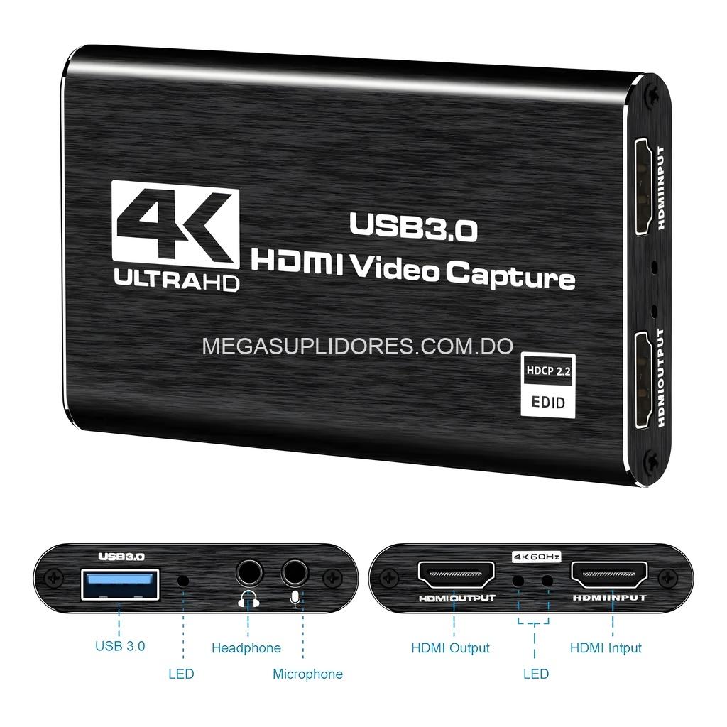 Capturadora de Video 4K USB 3.0 – Streaming y Grabación - Micrófono Integrado – Plug & Play