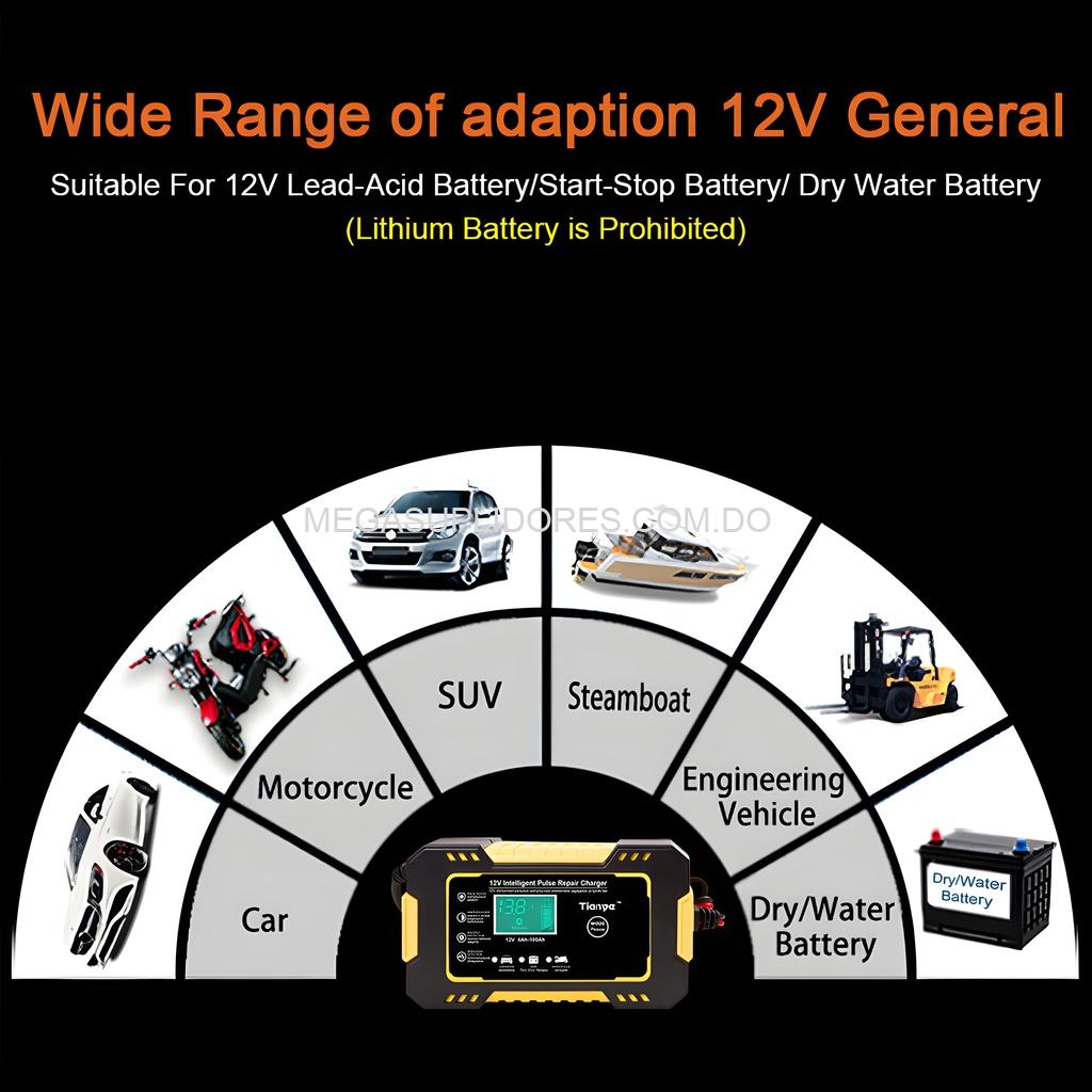 Cargador y Reparador de Baterías 12V 6A Automático con Función de Pulso