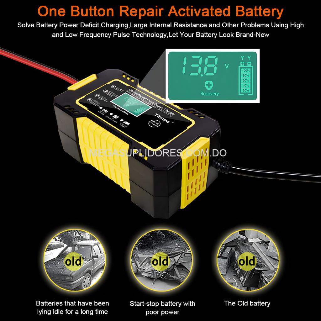 Cargador y Reparador de Baterías 12V 6A Automático con Función de Pulso