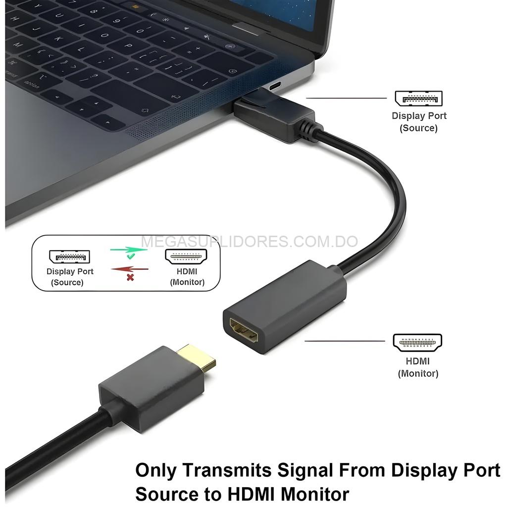 Adaptador DisplayPort a HDMI Macho a Hembra - DP - Conexión Uni-Direccional con Audio Digital