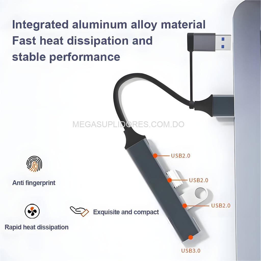Hub USB-C 4 en 1 – Adaptador Multipuerto Tipo C a 4 Puertos USB – Alta Velocidad