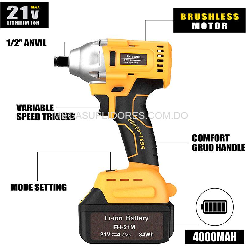 Llave de Impacto Inalámbrica | Pistola de Impacto Recargable Motor Brushless | Marca Americana