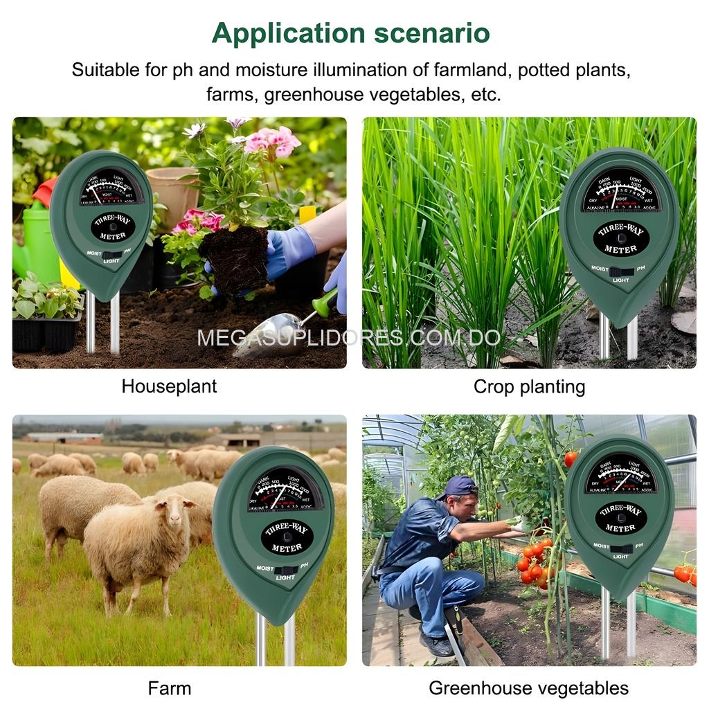 Medidor de Suelo 3 en 1 – PH - Humedad y Luz – Tester para Jardín - Plantas - Césped