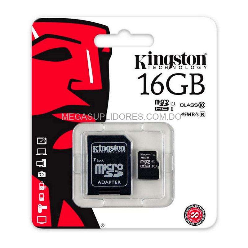 Tarjeta de Memoria Micro SD 16GB HC Kingston con Adaptador