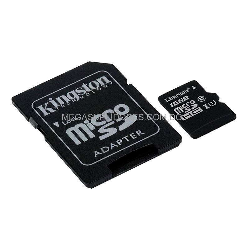 Tarjeta de Memoria Micro SD 16GB HC Kingston con Adaptador