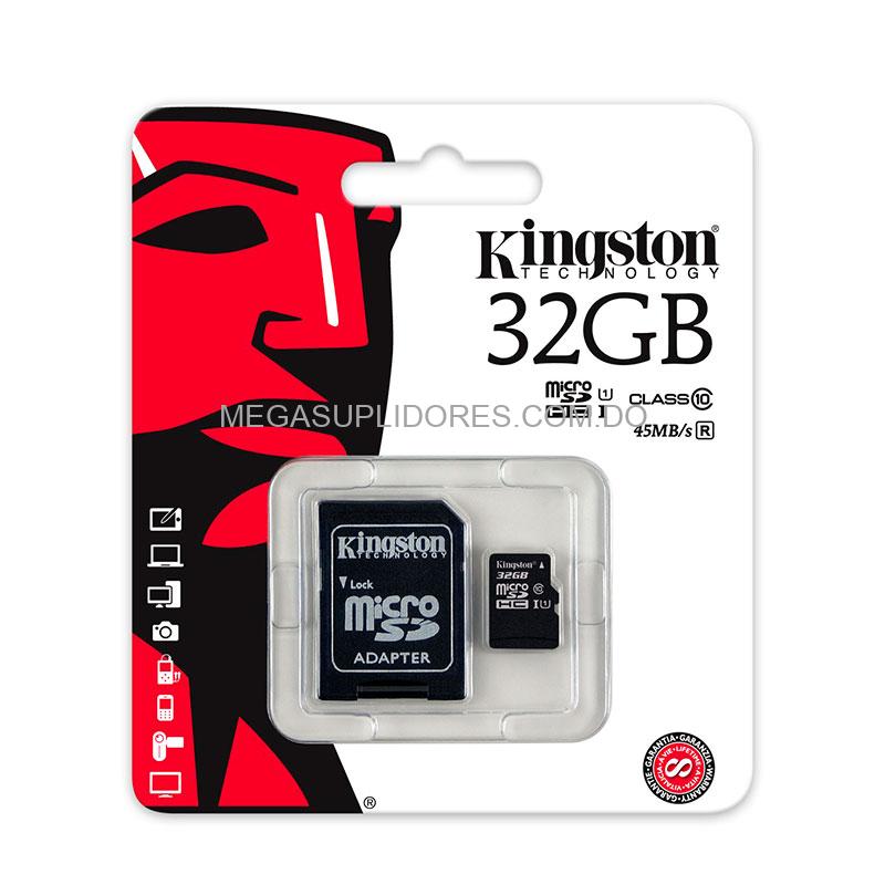 Tarjeta de Memoria Micro SD 32GB HC Kingston con Adaptador