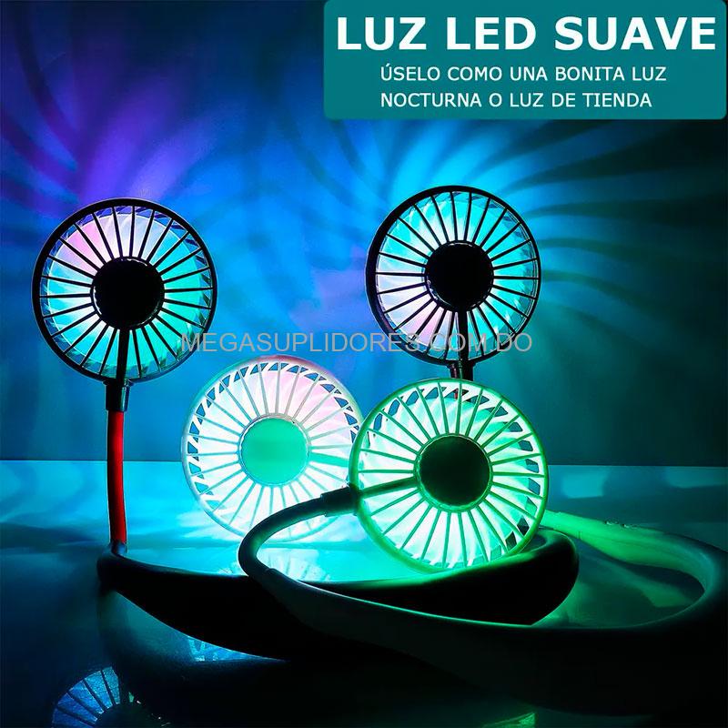 Mini Abanico Portátil USB para el Cuello | Ventilador Recargable Flexible con Luz de Colores