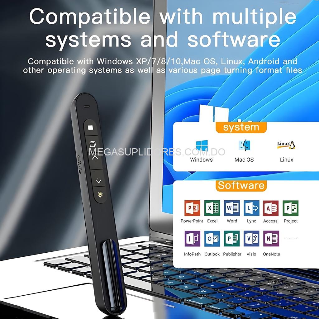 Presentador Inalámbrico con Puntero Láser Rojo – Control Remoto para Presentaciones