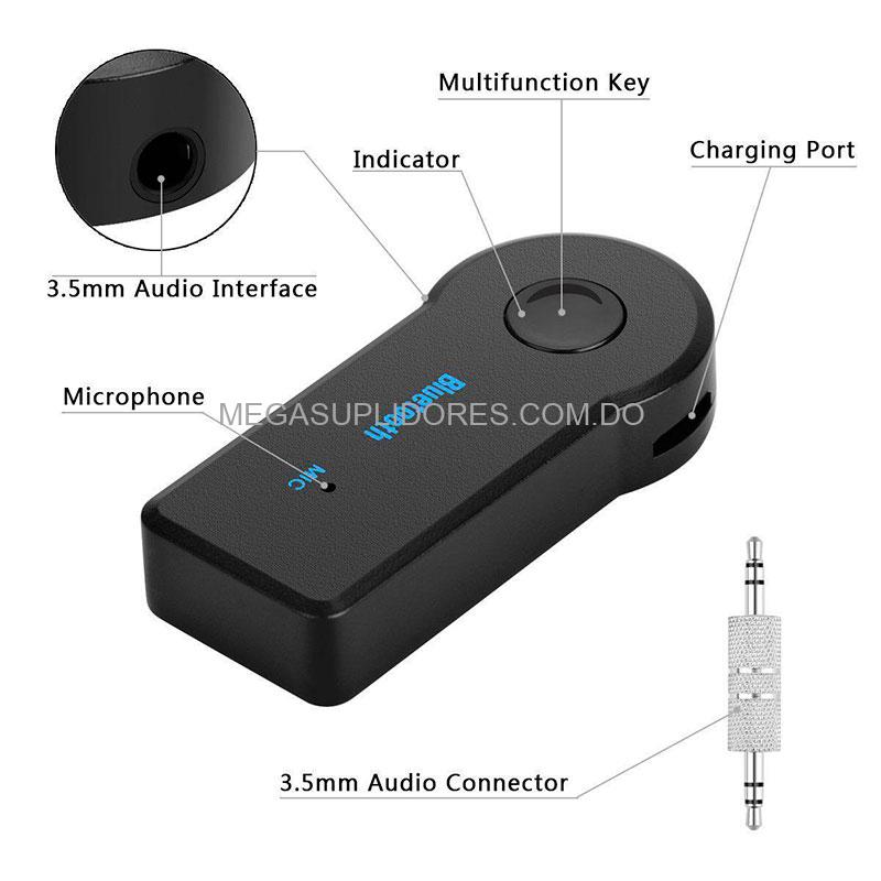 Receptor Bluetooth con Salida de Sonido Auxiliar | Manos Libres y Llamadas para Vehículos y Bocinas