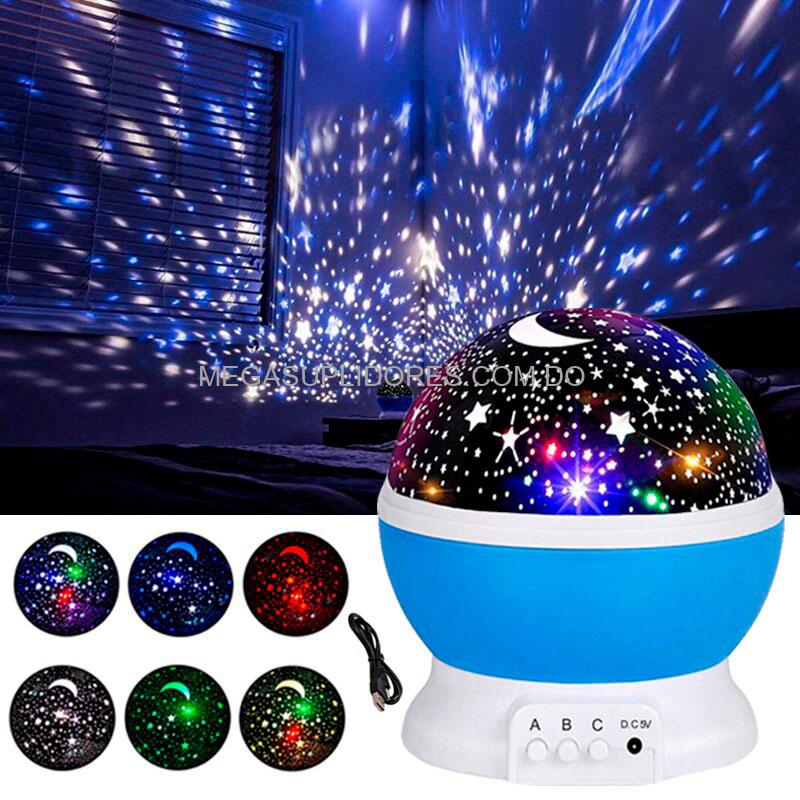 Lampara Giratoria Diseño de Estrellas y Luna | Proyector Nocturno para Dormir
