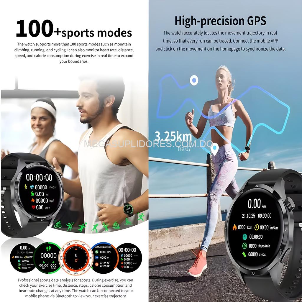 Reloj Inteligente GTS4 Pantalla HD – 100 Carátulas Correas Intercambiables – Llamadas y Mensajes